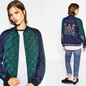 Zara reversible embroidered satin bomber jacket